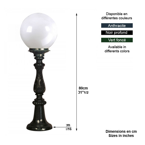 Luminaire R222 - 80cm Lanterne globe Lanterne sur potelet