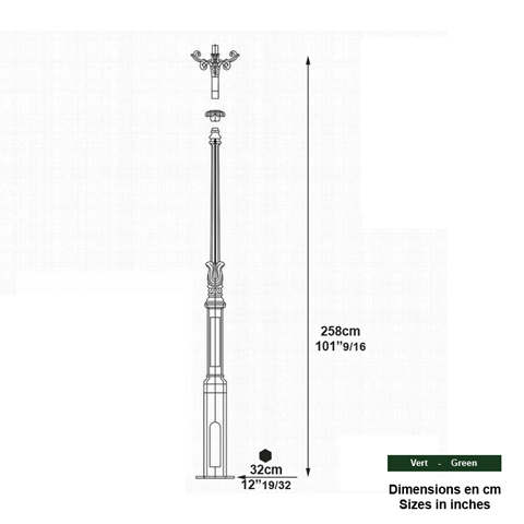 Potelau H2 pour luminaire - 258cm Poteau aluminium Poteau pour luminaire